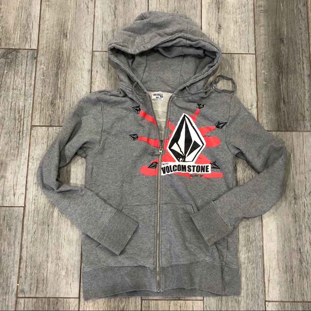 Volcom Grey Hooded ZIP Up Sweatshirt with Pockets